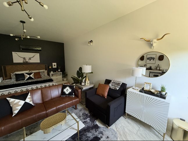 Studio living area professionally cleaned by Blanc Co Oklahoma City