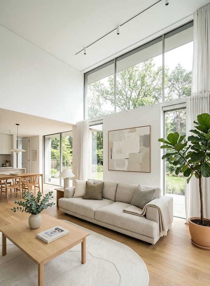 A bright, immaculately clean living room maintained to the Blanc Co 49 Point Standard